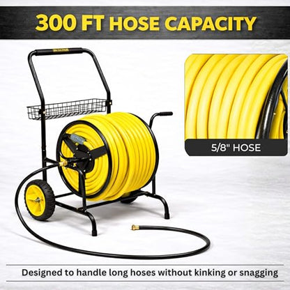 Hose Reel Cart, Hold Up to 300 ft of 5/8'', Garden Hose Cart with 2 Wheels, Heavy Duty Freestanding Water Hose Reels for Outside Garden Lawn Yard Outdoor (300ft Hose Capacity) - size: 300ft Heavy Duty Hose Capacity