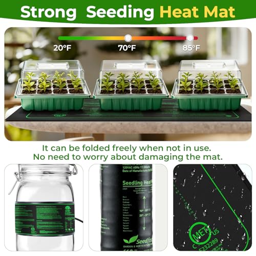 2026 Seed Starter Trays with Grow Lights and Heat Mat, 36 Extra Large Cells Plant Starting Kit, 4 Timing Set ,Humidity Domes Heightened Lids for Greenhouse Germination Seeds Growing Starting (3PACK)