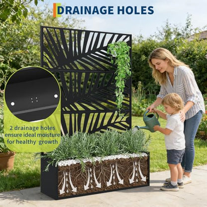 Garvee 71"x47"x16" Metal Planter Box with Trellis for Climbing Plants Vines - color: Palm Leaf, size: no Wheel