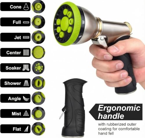 Garden Hose Nozzles,9 Spray Patterns Heavy Duty Metal Hose Sprayer Nozzle (Green) - color: Green