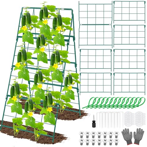 17 x 42 Inch Garden Trellis for Raised Beds Foldable Climbing Plant Support Cucumber Trellis Outdoor A-Frame Metal Vegetable Trellis with Garden Supplies for Grape Tomato Peas Flower - size: 17 x 42 Inch