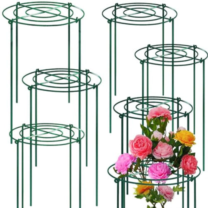 TCBWFY 8 Sets Peony Support Cage, 12" Dia x 24" High, Heavy Duty Metal Plant Support, Grow Through Hoops Grids, 4mm Legs, Green, Round - size: 12"DX24"H-8PCS