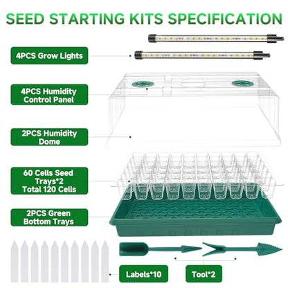 Seed Starter Trays with Grow Lights, Grow Lights for Seed Starting Kit, Timming Set, Indoor Plant Growing Kit for Gardeners, Germination Trays Kits, Gardening Gifts for Women, Mom Gifts - size: 120 Cells