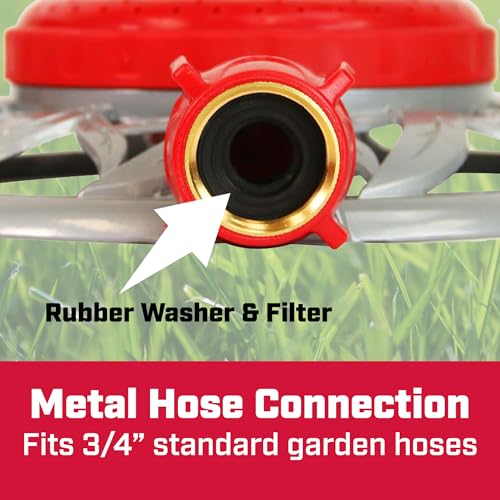 Chapin 4998: 8-Pattern Metal Circle Sprinkler, 360 Degree Sprinkler Head for Small Gardens and Lawns, Up to 40 ft Coverage Area, Lawn Sprinkler, Small Area Yards and Garden Watering, Red/Silver