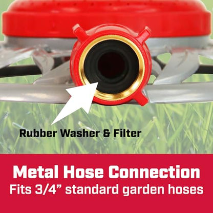 Chapin 4998: 8-Pattern Metal Circle Sprinkler, 360 Degree Sprinkler Head for Small Gardens and Lawns, Up to 40 ft Coverage Area, Lawn Sprinkler, Small Area Yards and Garden Watering, Red/Silver