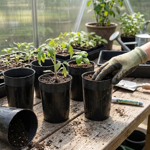 100 Pack Tall Tree Pot 5.9'' x 7.8'', Black Plastic Deep Nursery Pots, Soft Deep Seedling Pots for Seed Starting, Plant Starter Cups with Drainage Holes for Flowers, Cuttings & Transplanting - size: 5.9'' X 7.8''
