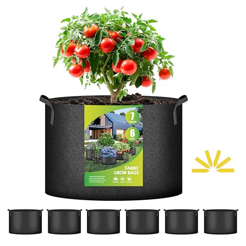 iPower Grow Bag 7 Gallon 6-Pack Heavy Duty Plant Pots, 300g Thick Nonwoven Fabric Containers Aeration with Nylon Handles, for Planting Vegetables, Fruits, Flowers, Black 2024 Version - color: Black, size: 7 Gallon