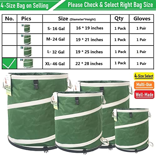 46-Gallon Collapsible Trash Can (22x28 in) Hard-Shell Bottom Yard Garden Bag,Big Leaf Bag,Yard Waste Bags,Debris Container,Pop-Up Recycling Bin,RV Camping Waste Bin,Laundry Hamper,Lawn Grass,Weeds Bag