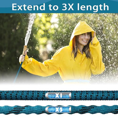75 ft Garden Hose - Expandable Garden Hose with 10 Function Spray Nozzle - Kink-Free, Lightweight, Durable, Flexible, 2026 New Retractable Water Hoses for Yard, Lawn, Gardening(Blue Black)