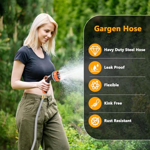 Metal Garden Hose 10ft, Short Stainless Steel Water Hose with Solid Fittings 3/4", Leak-Proof Small Hose for Outdoor,Outside,Yard,Lawn Patio - size: 10ft