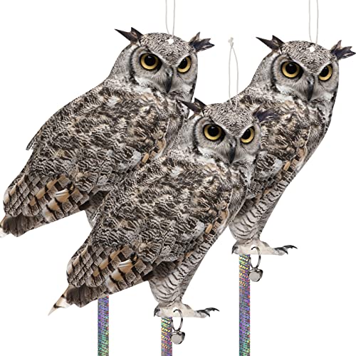 Owl to Scare Animals, 3 Pack Hanging Effective Owl Control Device to Keep Animals Pigeon Woodpecker Away from Outdoor Garden Yard - color: Grey-3