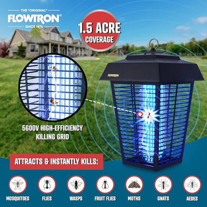 Flowtron Bug Zapper, 1.5 Acre Outdoor, Two 40W UV Bulb, 5600V Zap, Black - color: Black