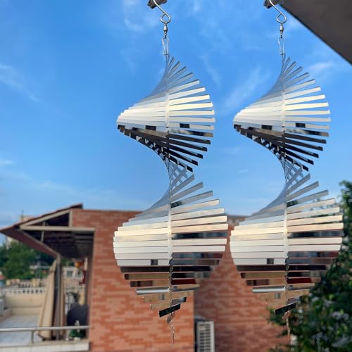 Hanging Wind Spinners,3D Spiral Highly Reflective Stainless Steel Metal Wind Spinner Outdoor Garden Decor,Bird Devices Deterrent to Scare Away Yard Birds12in 2Pcs - color: Silver Spiral 12inch 2 Pcs