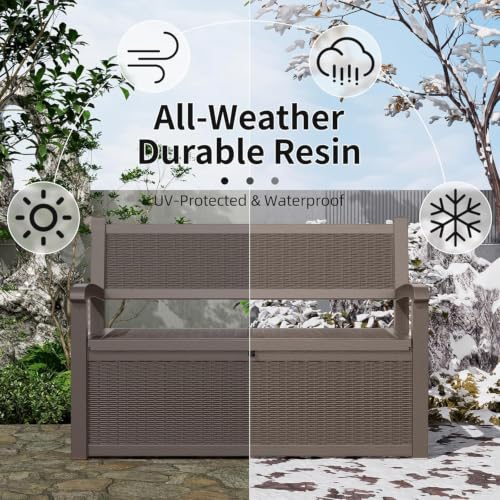 PatioZen 80 Gallon Storage Bench Deck Box, Grey - color: Grey, size: 80 Gallon
