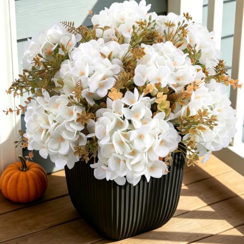 Artificial Hydrangea Flowers with Eucalyptus for Outdoor Fall Decorations - color: Fall White