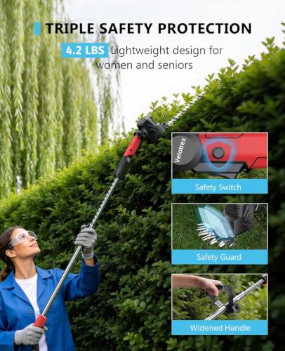 4-in-1 Pole Hedge Trimmer Cordless with 2 x 2.0 Ah Batteries - color: Red