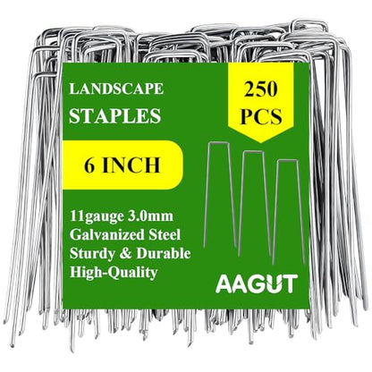 AAGUT Landscape Staples 6 Inch Galvanized Anti-Rust Garden Stakes 11 Gauge - color: Silver, size: 6'' x 250Pcs-11Ga
