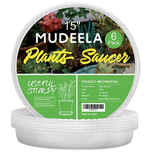 MUDEELA 6 Pack of 15 inch Plant Saucer, Durable Plastic Plant Trays for Indoors, Clear Plastic Flower Plant Pot Saucer, Made of Thicker, Stronger Plastic, with Taller Design - size: 15" - 6 Pack