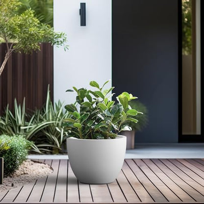 Kante Large Round Bowl White Concrete Planter 10.6" Tall, Outdoor - color: White, size: 14.2"w x 10.6"h