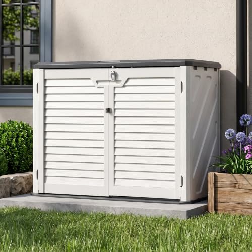 31 Cu.Ft Resin Outdoor Storage Cabinet with Floor, Weatherproof Plastic Vertical Outdoor Storage Shed for Garden Backyard Patio Pool Tool - size: 31 Cu.Ft