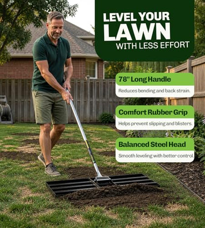 Gardease Lawn Leveling Rake, 30" x 10", Heavy Duty Steel Lawn Leveler