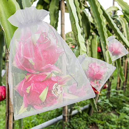 50 Pcs Fruit Protection Bags, 8x12 White Fruit Netting Bags for Fruit Trees Fruit Cover Mesh Bag with Drawstring, Netting Barrier Bags for Grapes Mango Fruit Trees Veggies Garden - color: White 8x12