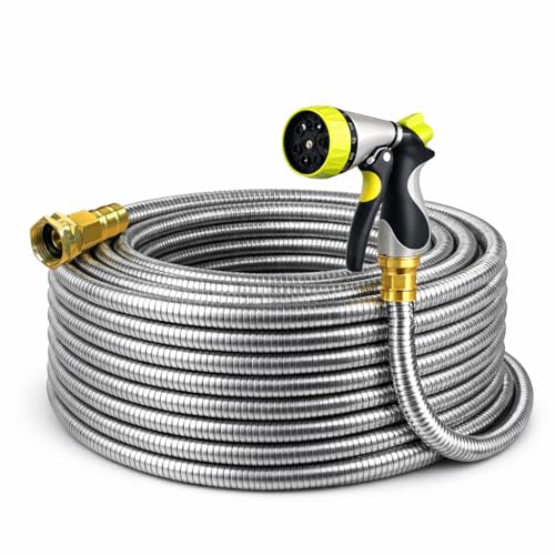 Metal Garden Hose 150 ft – 304 Stainless Steel Water Hose with Nozzle Sprayer, Garden Hoses Flexible, Lightweight, No Kink, Heavy Duty for Outdoor (150 ft) - size: 150 feet