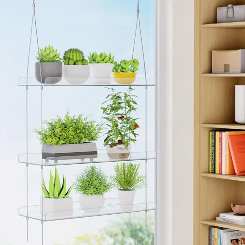 Lifewit 3-Tier Window Plant Shelves, 15" Acrylic Adjustable Hanging Shelf - size: 3-Tier