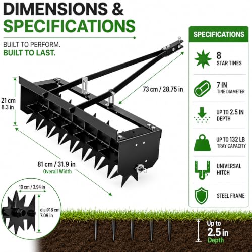 31-Inch Tow Behind Aerator for Lawn Tractors, ATVs, Yard and Garden