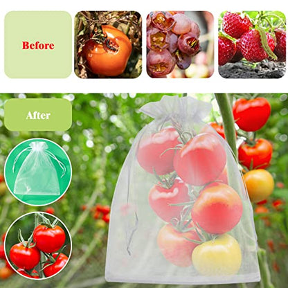 50 Pcs Fruit Protection Bags, 8x12 White Fruit Netting Bags for Fruit Trees Fruit Cover Mesh Bag with Drawstring, Netting Barrier Bags for Grapes Mango Fruit Trees Veggies Garden - color: White 8x12