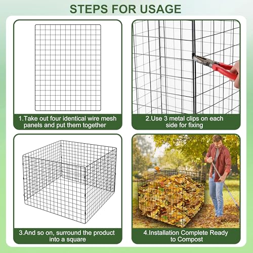 Large Compost Bin Outdoor, Square Mesh Garden Wire Compost Bin for Stacking Leaves and Yard Waste Black 36X36X28 Inches - color: Black
