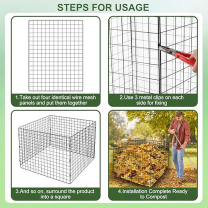 Large Compost Bin Outdoor, Square Mesh Garden Wire Compost Bin for Stacking Leaves and Yard Waste Black 36X36X28 Inches - color: Black