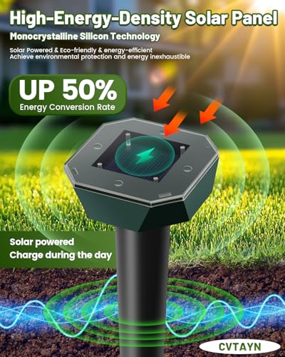 Snake & Mole & Rabbit & Skunk Repellent Solar Powered, Upgraded Ultrasonic Deterrent, IP65 Waterproof, Gopher Groundhog Chipmunk Raccoon and Vole Repellent & Deterrent for Lawn & Garden, 10 Pack - size: 1 Count (Pack of 10)