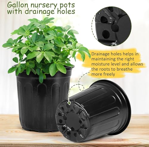 OUPSAUI 2/3/5/7 Gallon Pots for Plants,Flexible Gallon Plastic Nursery Pots with Drainage Holes, Plastic Pots for Outdoor Plants (7Gal-10pcs) - size: 7Gal-10pcs