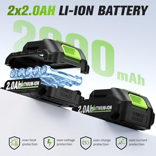 FULLYEA 2-in-1 Hedge Trimmer Cordless, Electric Bush Trimmer & Hedge Shears, Lightweight Grass Cutter with 2 * 2.0Ah Batteries & Charger, Battery Grass Trimmer, Handheld Shrub Trimmer Garden Tools