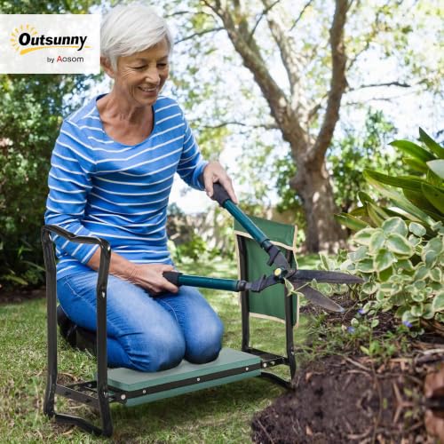 Outsunny Garden Kneeler and Seat with Tool Pouch, Green - color: Green