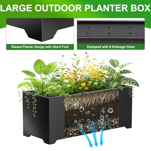32" Metal Large Rectangular Planter - Black Long Planter Box with Legs - color: Black, size: 32" L x 15" W x 15" H