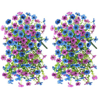 INQCMY 2 Pcs Artificial Fake Hanging Flowers for Outdoors UV Resistant - color: Purple Blue