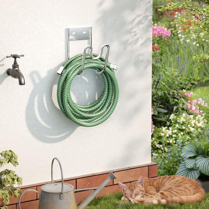 Stainless Steel Garden Hose Holder - Silver SS304 Water Hose Holder - Wall Mounted Hose Hanger Heavy Duty for Water Hose Extension Cords Vacuum Hose, Anti-Rust (1 Pack)