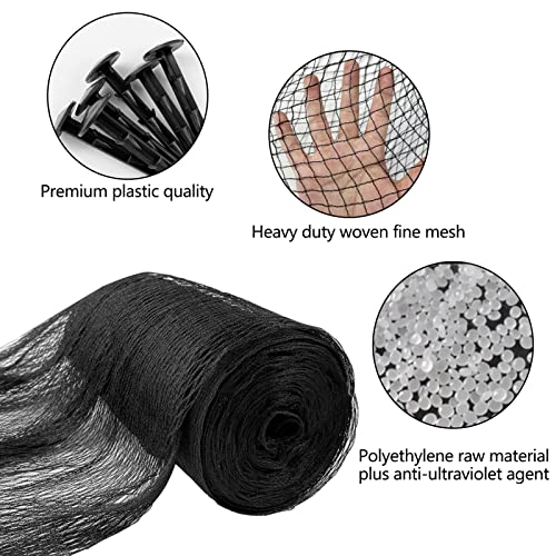 Large Pond Netting Kit 15 x 20 ft Black Heavy Duty Woven Fine Mesh Net Cover for Leaves, Koi Pond Cover, Netting for Leaves to Protects Koi Fish from Birds, Cats & Predators with 14 Stakes