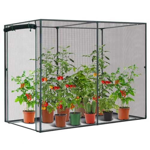 Ohuhu Crop Cages for Garden Plant:6.6x3.9x5.3 Ft Plant Protection Tent with Zippered Door, Raised Bed Cover, Garden Bed Cover with Frame, Wind-Resistant Plant Cages for Outdoor Plants - size: 6.6' x 3.9' x 5.3'