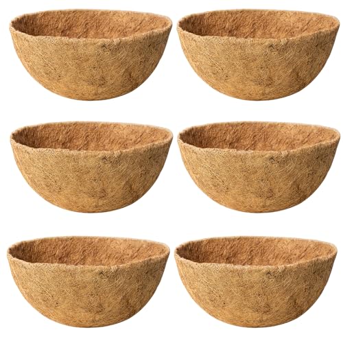 6 Pack 16 Inch Coco Liners for Hanging Baskets Coconut Husk Plant Liners 100% Natural Round Coco Coir Liner for Hanging Basket Flowers - color: 6 Pack, size: 16 inch