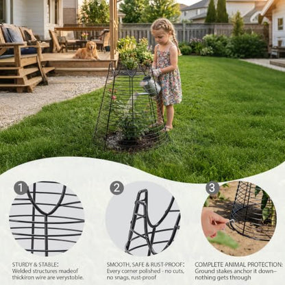 6 Pcs 11.6"×11.6" Garden Cloches for Plants, Sturdy Metal Plant Cages to Keep Animals Out, Reusable Wire Plant Covers, Black Plant Protector from Squirrels, Rabbits, Birds - size: 6 pack