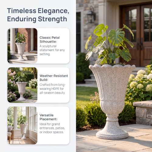 24" Tall Urn Planters for Outdoor Plants, Urns and Pedestal, Gray - color: Heather Grey-concrete Look/Sandblasting