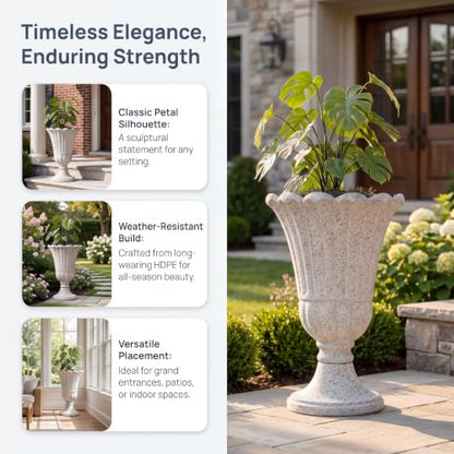 24" Tall Urn Planters for Outdoor Plants, Urns and Pedestal, Gray - color: Heather Grey-concrete Look/Sandblasting