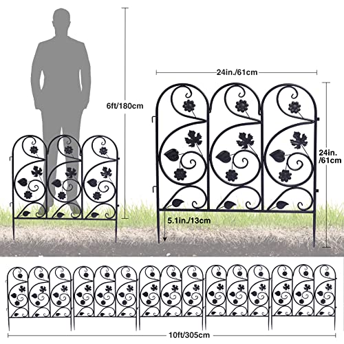 2ft(H) x10ft(L) Decorative Garden Fence Border, 5 Pack Outdoor Rustproof Metal Wire Tall Animal Barrier Fence No Dig for Dogs Rabbit Squirrel, 24inches - size: 24IN(H)x10FT(L) 5Pack