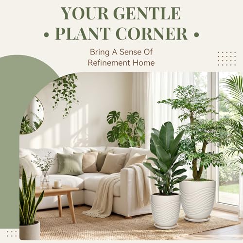 11.8 Inch Modern Ceramic Plant Pot with Saucer, Flower Pot with Drainage Hole Mesh Net,Indoor Outdoor Planter (White) - color: White, size: 11.8 Inch