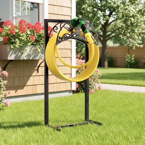 Garden Hose Holder - Upgraded Electrophoretic Coating Anti-Rust Graden Hose Storage Rack with Hummingbird Pattern Holds 150ft, Heavy Duty Garden Hose Hanger, Water Hose Holders for Outside Yard Lawn