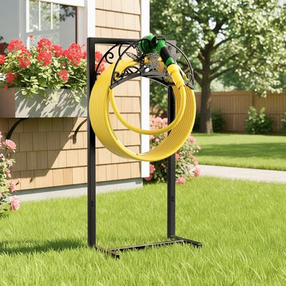 Garden Hose Holder - Upgraded Electrophoretic Coating Anti-Rust Graden Hose Storage Rack with Hummingbird Pattern Holds 150ft, Heavy Duty Garden Hose Hanger, Water Hose Holders for Outside Yard Lawn