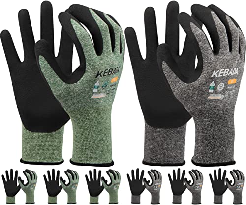 Kebada Gardening Gloves for Men, Foam Latex Coated, Green & Gray, 6 Pairs - color: Green&grey 6 Pairs, size: Large ( 6 Pairs )